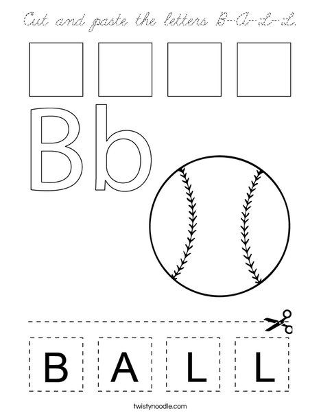 Cut and paste the letters B-A-L-L. Coloring Page