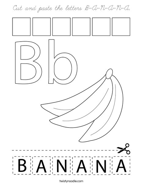 Cut and paste the letters B-A-N-A-N-A. Coloring Page