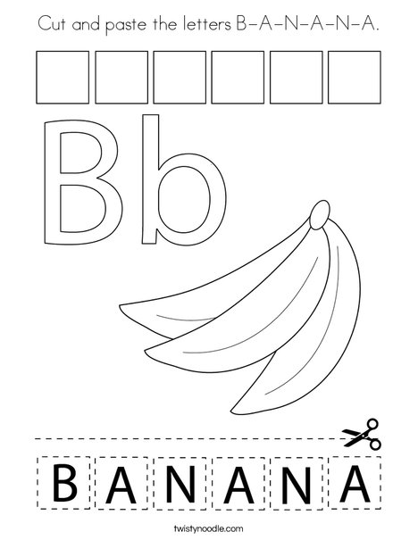 Cut and paste the letters B-A-N-A-N-A. Coloring Page