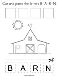 Cut and paste the letters B-A-R-N. Coloring Page