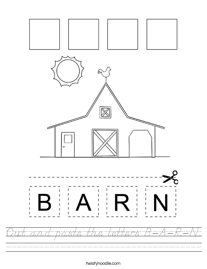 Cut and paste the letters B-A-R-N. Worksheet