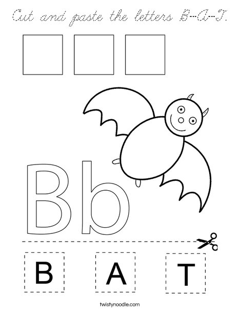 Cut and paste the letters B-A-T. Coloring Page