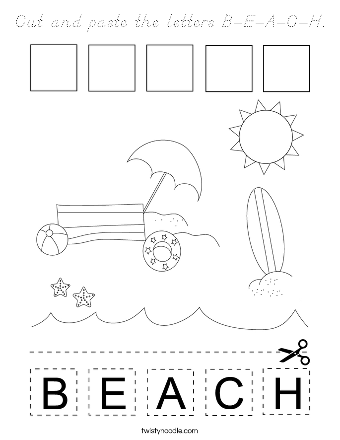 Cut and paste the letters B-E-A-C-H. Coloring Page