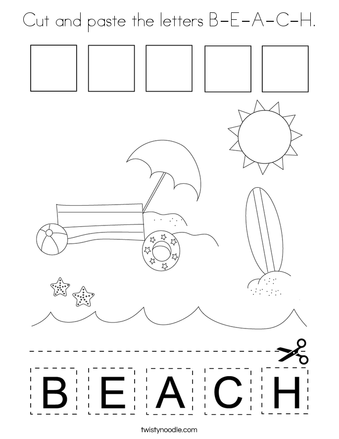 Cut and paste the letters B-E-A-C-H. Coloring Page