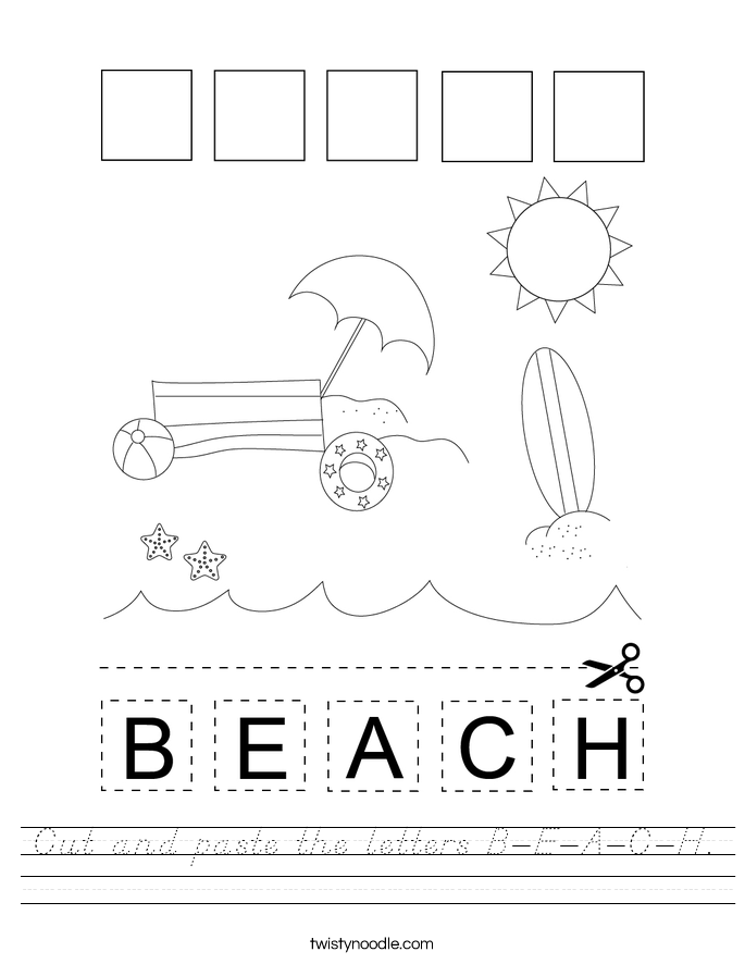 Cut and paste the letters B-E-A-C-H. Worksheet