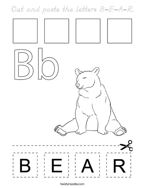 Cut and paste the letters B-E-A-R. Coloring Page