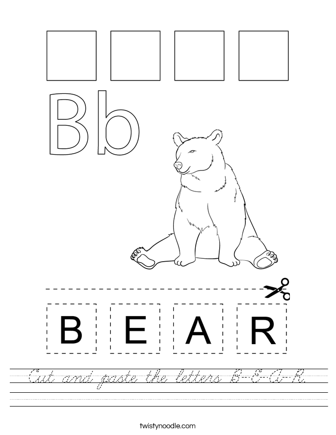 Cut and paste the letters B-E-A-R. Worksheet