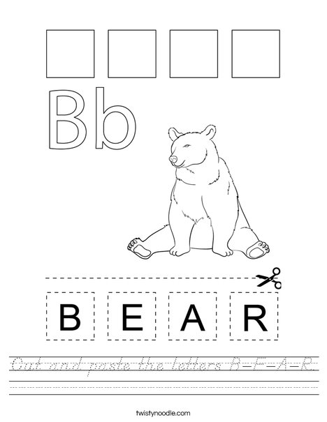 Cut and paste the letters B-E-A-R. Worksheet