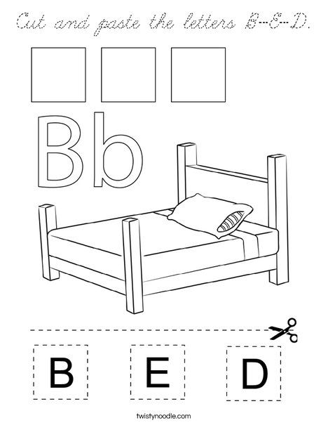 Cut and paste the letters B-E-D. Coloring Page