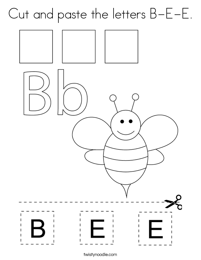 Cut and paste the letters B-E-E. Coloring Page