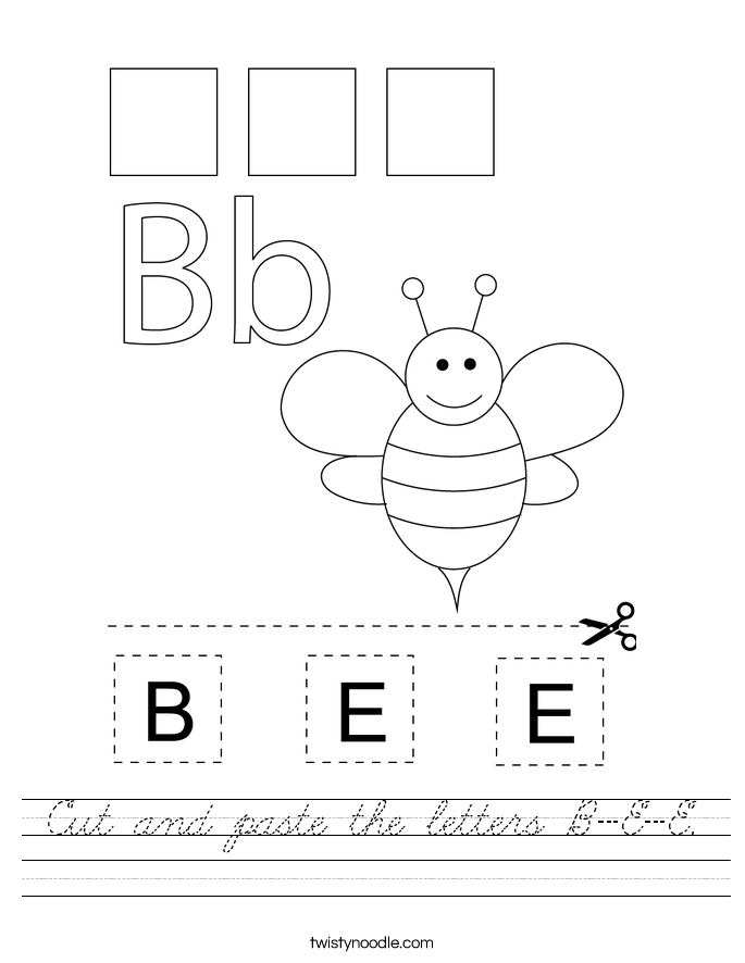Cut and paste the letters B-E-E. Worksheet