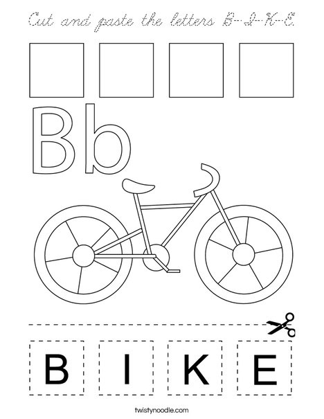 Cut and paste the letters B-I-K-E. Coloring Page