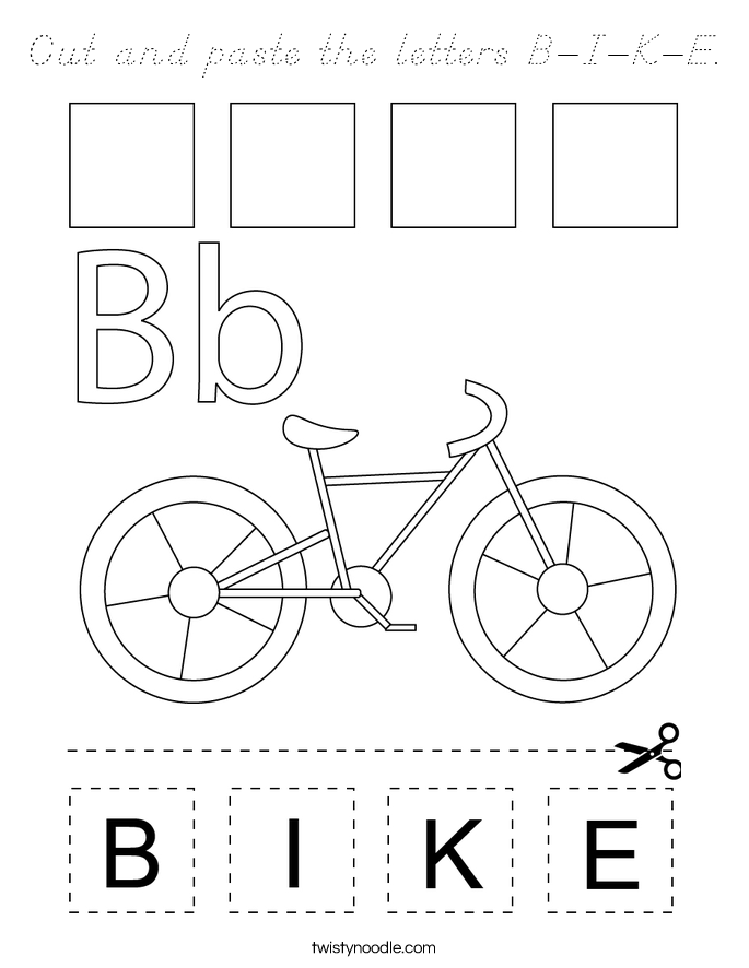 Cut and paste the letters B-I-K-E. Coloring Page