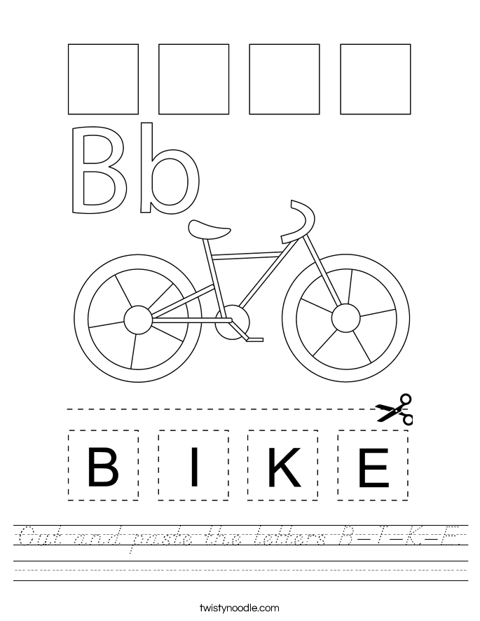 Cut and paste the letters B-I-K-E. Worksheet