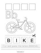 Cut and paste the letters B-I-K-E Handwriting Sheet