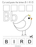 Cut and paste the letters B-I-R-D Coloring Page