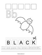 Cut and paste the letters B-L-A-C-K Handwriting Sheet