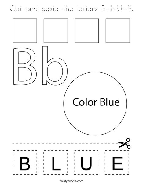 Cut and paste the letters B-L-U-E. Coloring Page