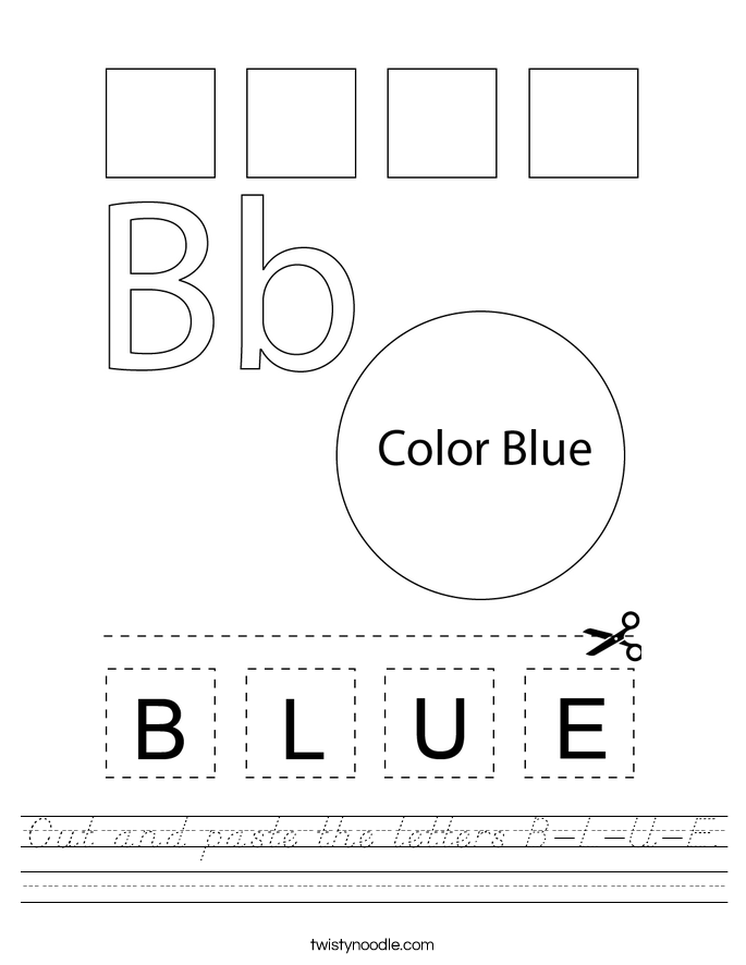 Cut and paste the letters B-L-U-E. Worksheet