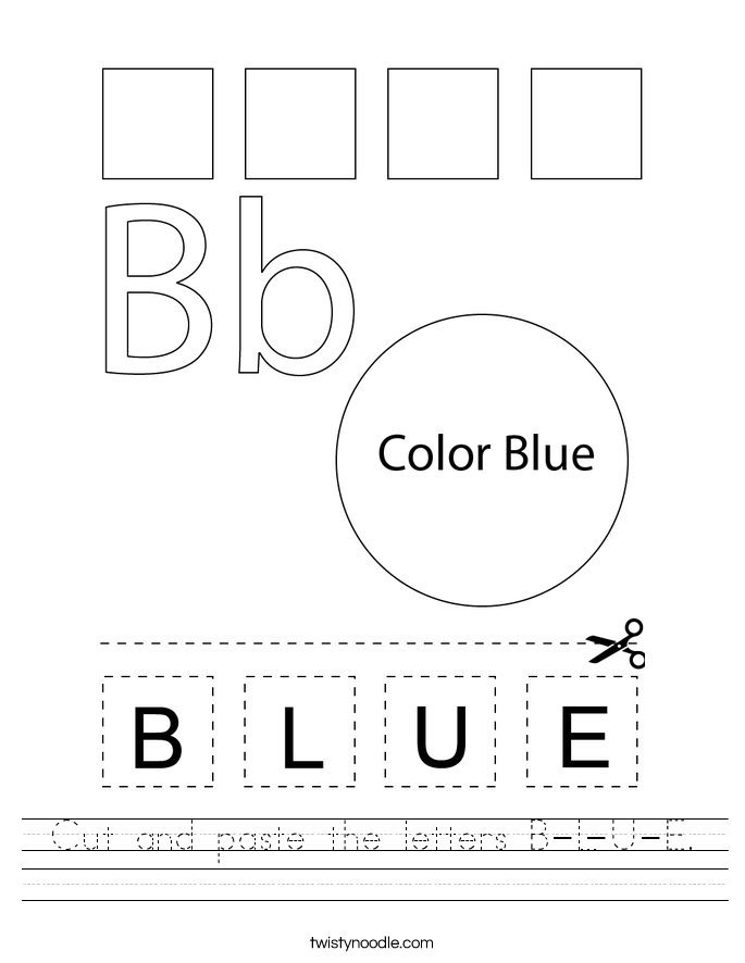 Cut and paste the letters B-L-U-E. Worksheet
