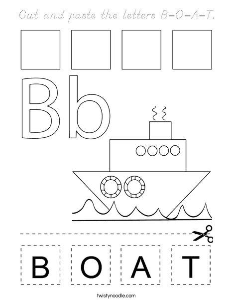 Cut and paste the letters B-O-A-T. Coloring Page