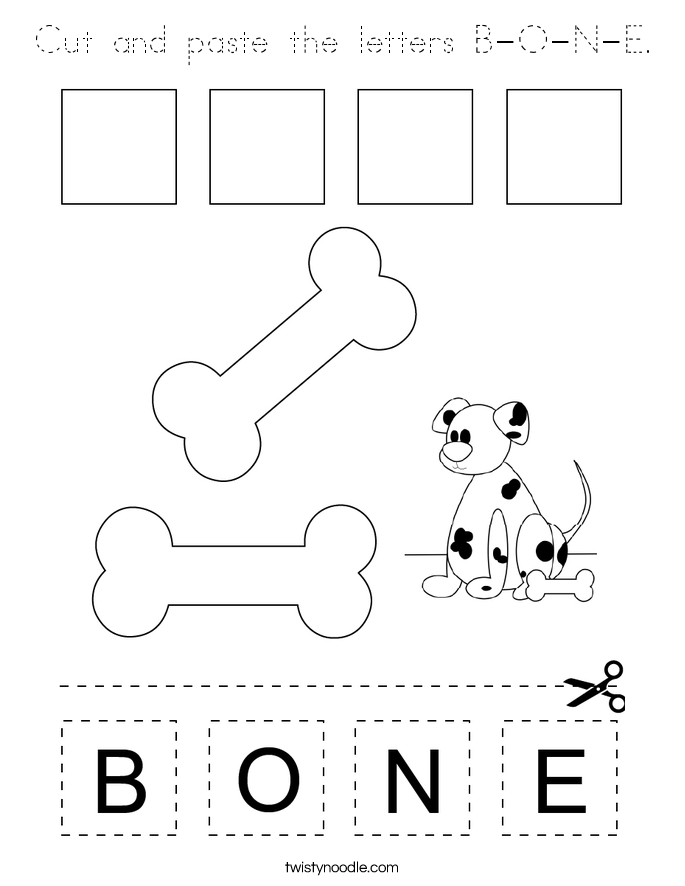 Cut and paste the letters B-O-N-E. Coloring Page