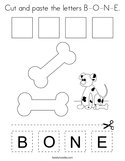 Cut and paste the letters B-O-N-E Coloring Page