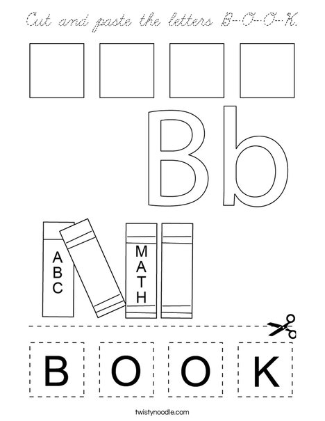Cut and paste the letters B-O-O-K. Coloring Page