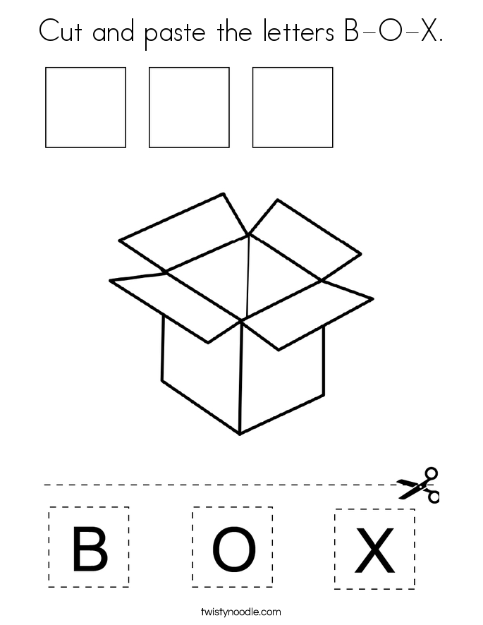 Cut and paste the letters B-O-X. Coloring Page