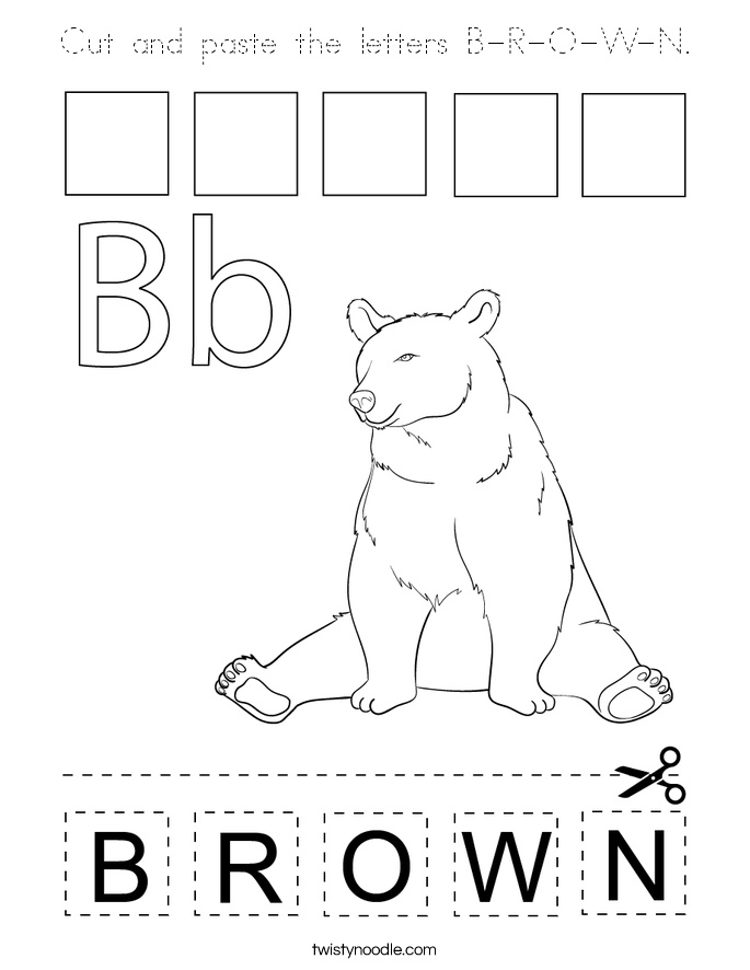 Cut and paste the letters B-R-O-W-N. Coloring Page
