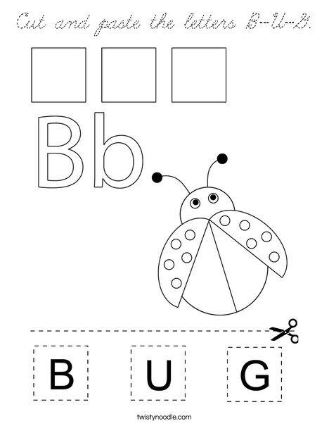 Cut and paste the letters B-U-G. Coloring Page