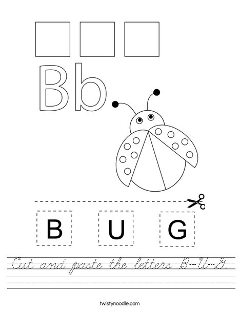 Cut and paste the letters B-U-G. Worksheet