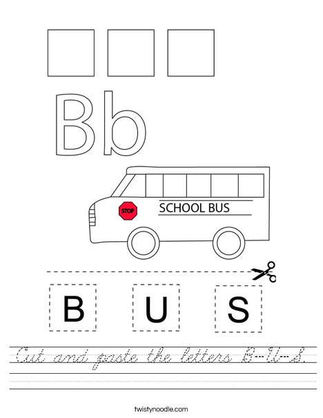 Cut and paste the letters B-U-S. Worksheet