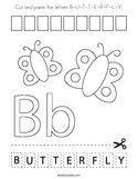 Cut and paste the letters B-U-T-T-E-R-F-L-Y Coloring Page