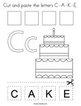 Cut and paste the letters C-A-K-E. Coloring Page