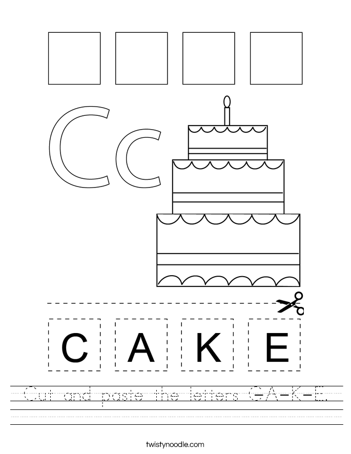 Cut and paste the letters C-A-K-E. Worksheet