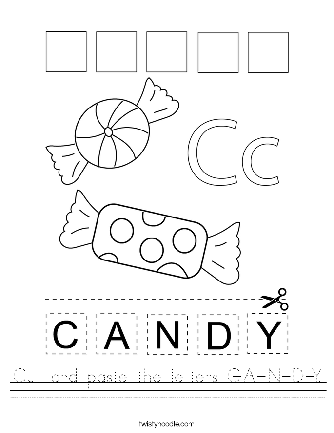 Cut and paste the letters C-A-N-D-Y. Worksheet