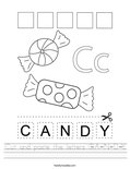 Cut and paste the letters C-A-N-D-Y. Worksheet