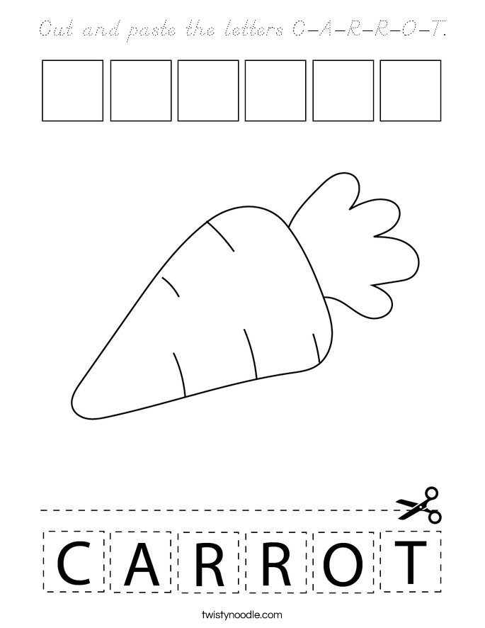 Cut and paste the letters C-A-R-R-O-T. Coloring Page