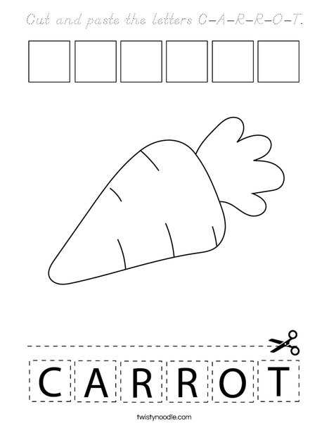 Cut and paste the letters C-A-R-R-O-T. Coloring Page