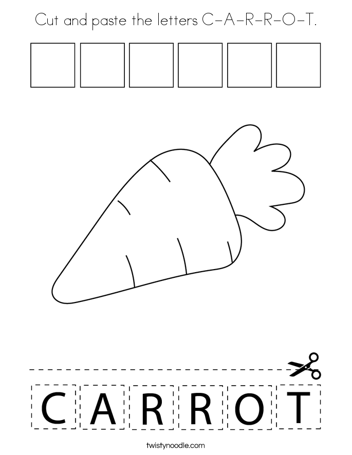 Cut and paste the letters C-A-R-R-O-T. Coloring Page