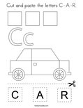Cut and paste the letters C-A-R. Coloring Page