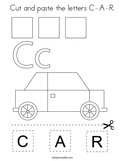 Cut and paste the letters C-A-R Coloring Page