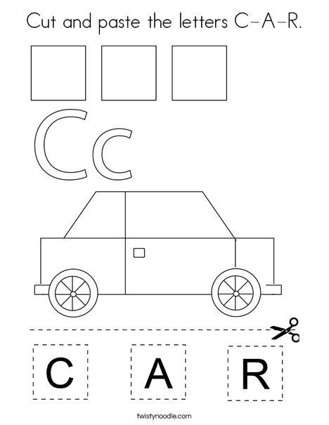 Cut and paste the letters C-A-R. Coloring Page