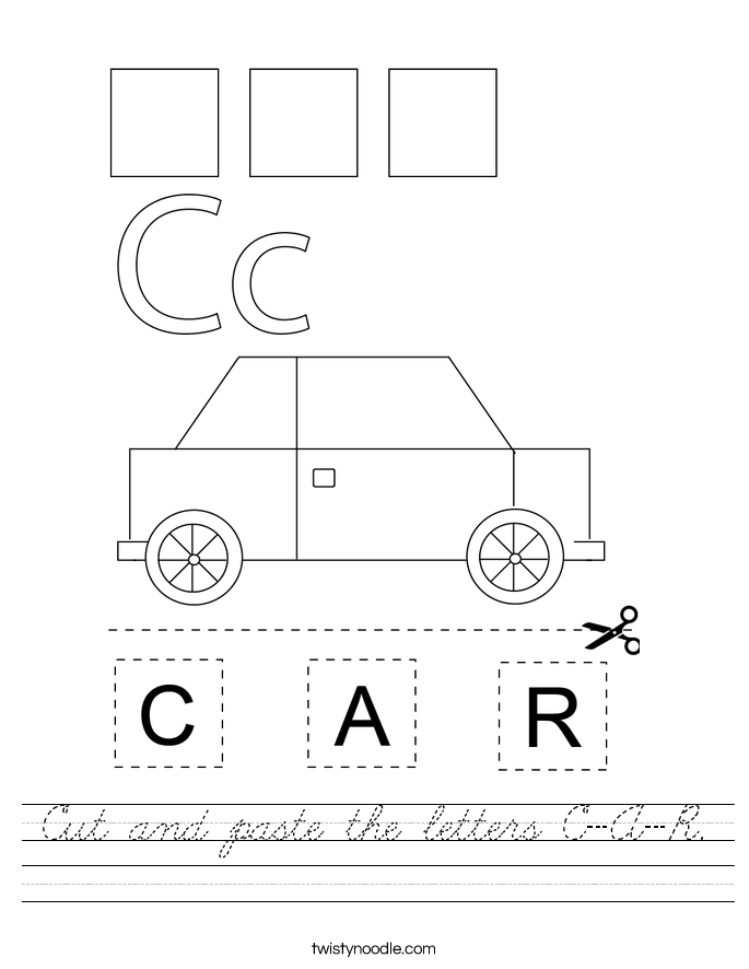 Cut and paste the letters C-A-R. Worksheet