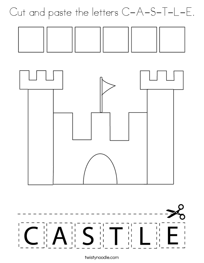 Cut and paste the letters C-A-S-T-L-E. Coloring Page