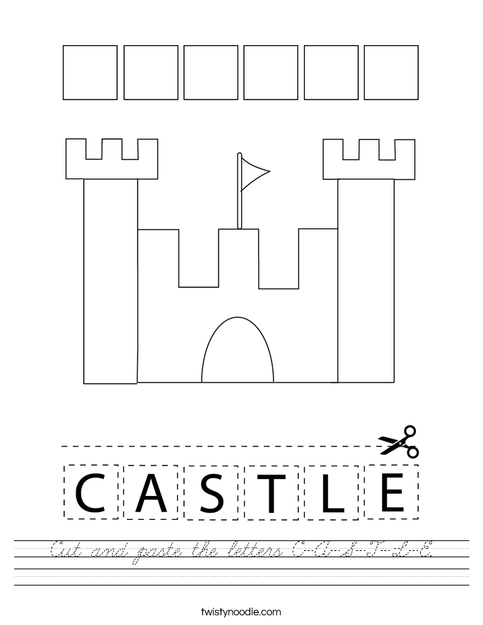 Cut and paste the letters C-A-S-T-L-E. Worksheet