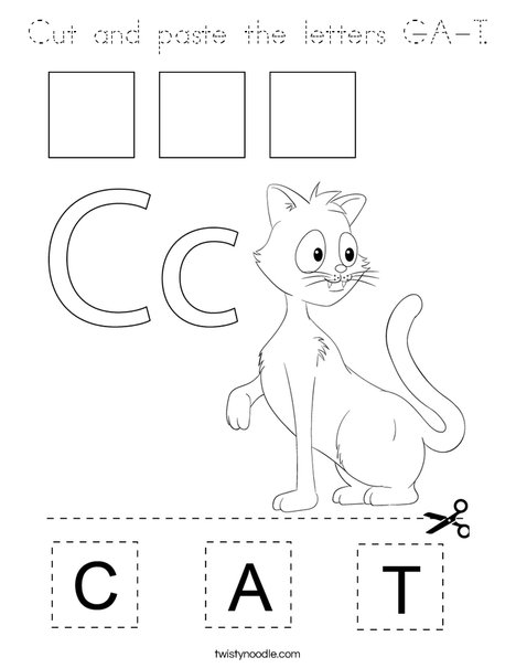 Cut and paste the letters C-A-T Coloring Page - Tracing - Twisty Noodle