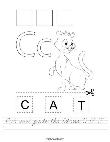 cut and paste the letters c a t worksheet cursive twisty noodle