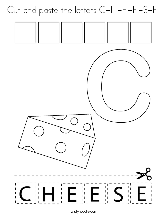Cut and paste the letters C-H-E-E-S-E. Coloring Page
